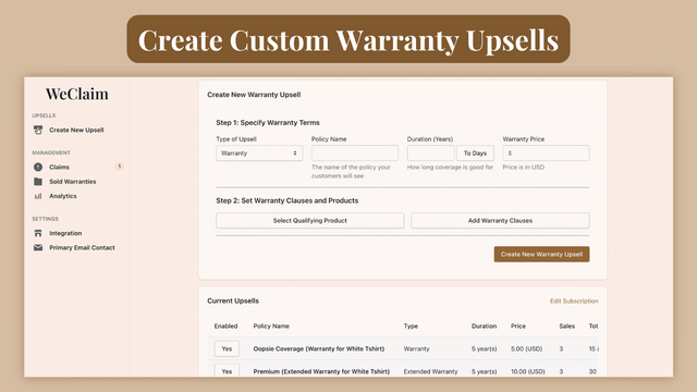 WeClaim: Warranty Upsells