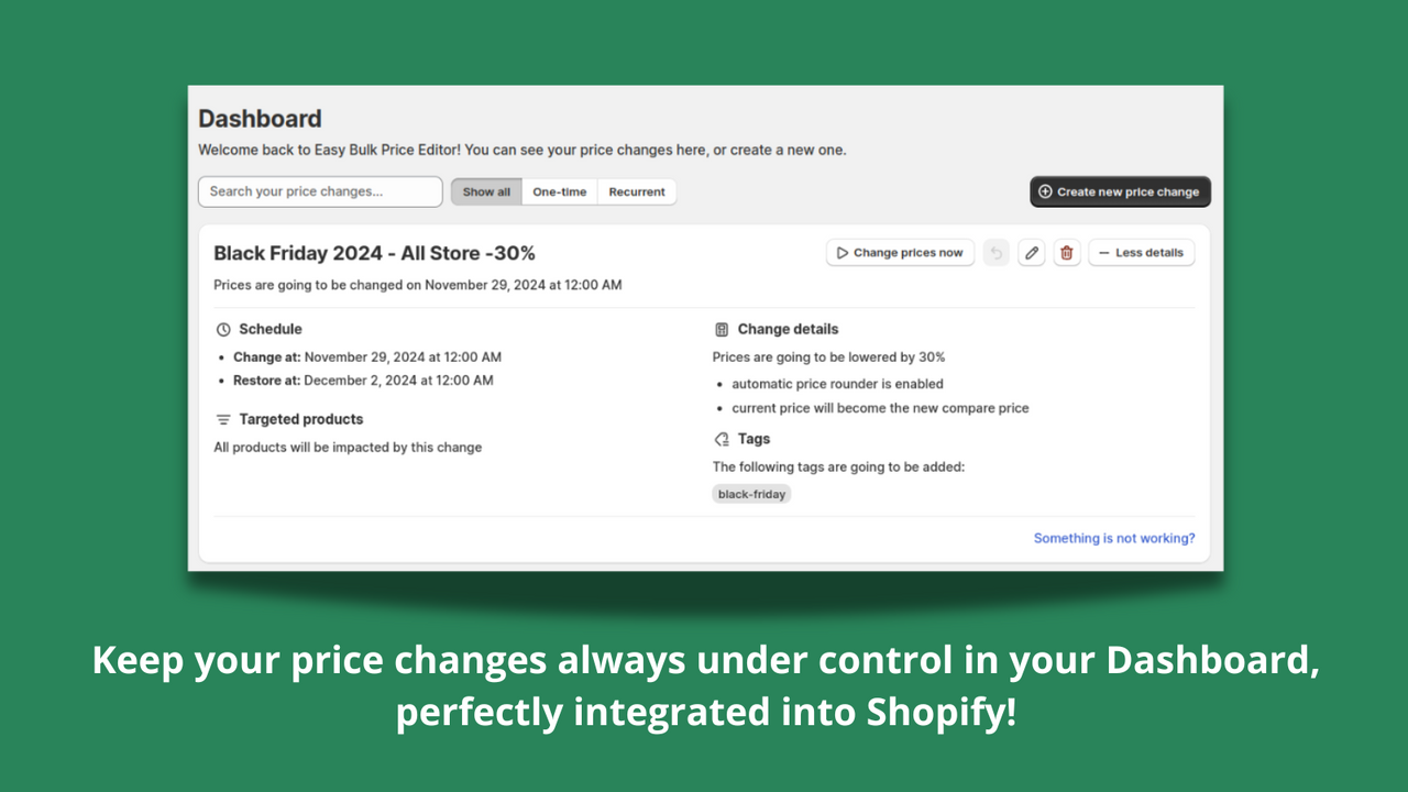 Keep your price changes always under control in your Dashboard