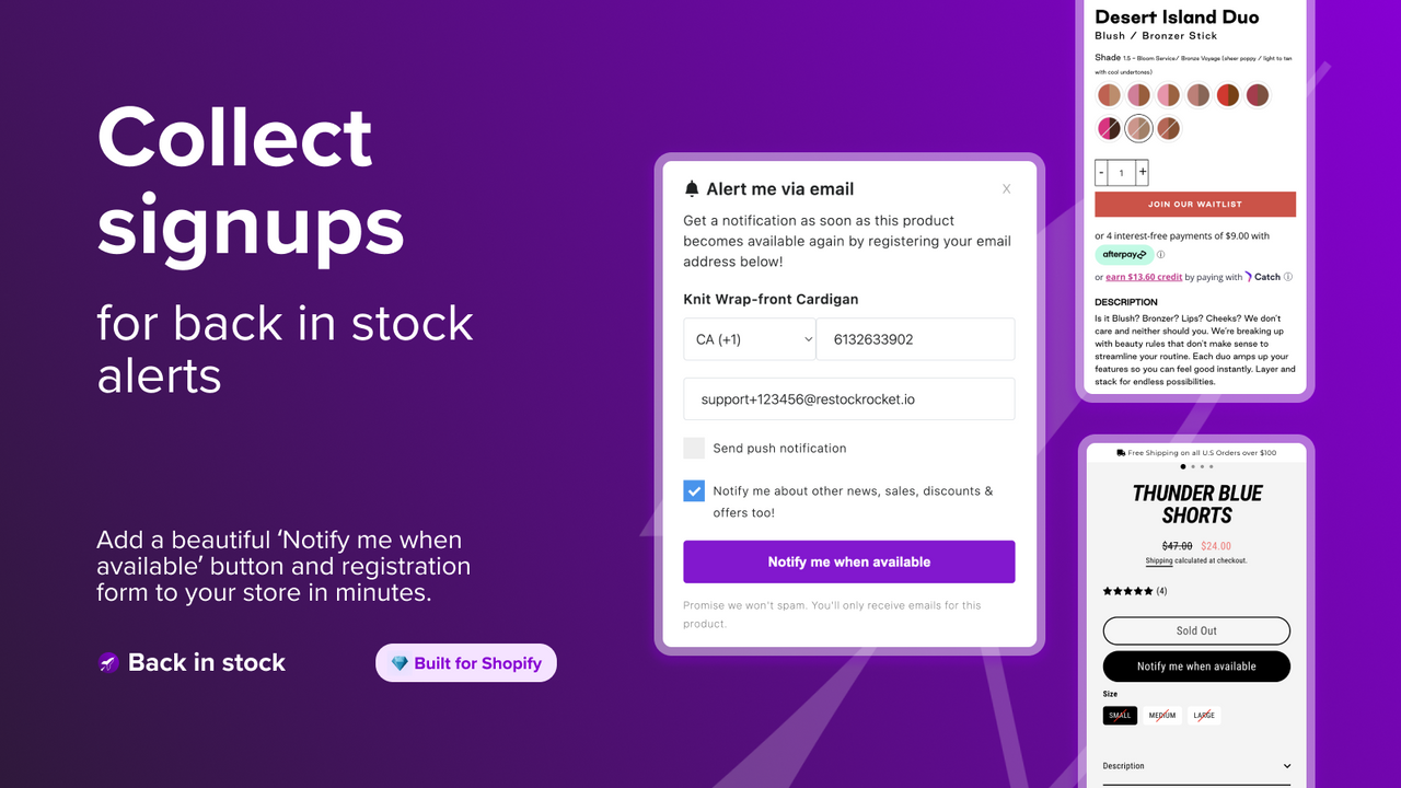 Let customers register for back in stock alerts