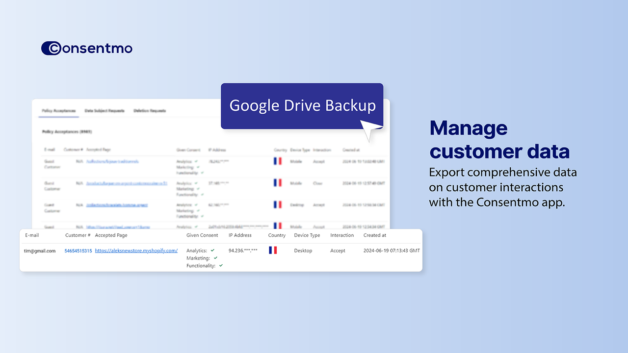 Consent Log with Google Drive for compliance and data backup.