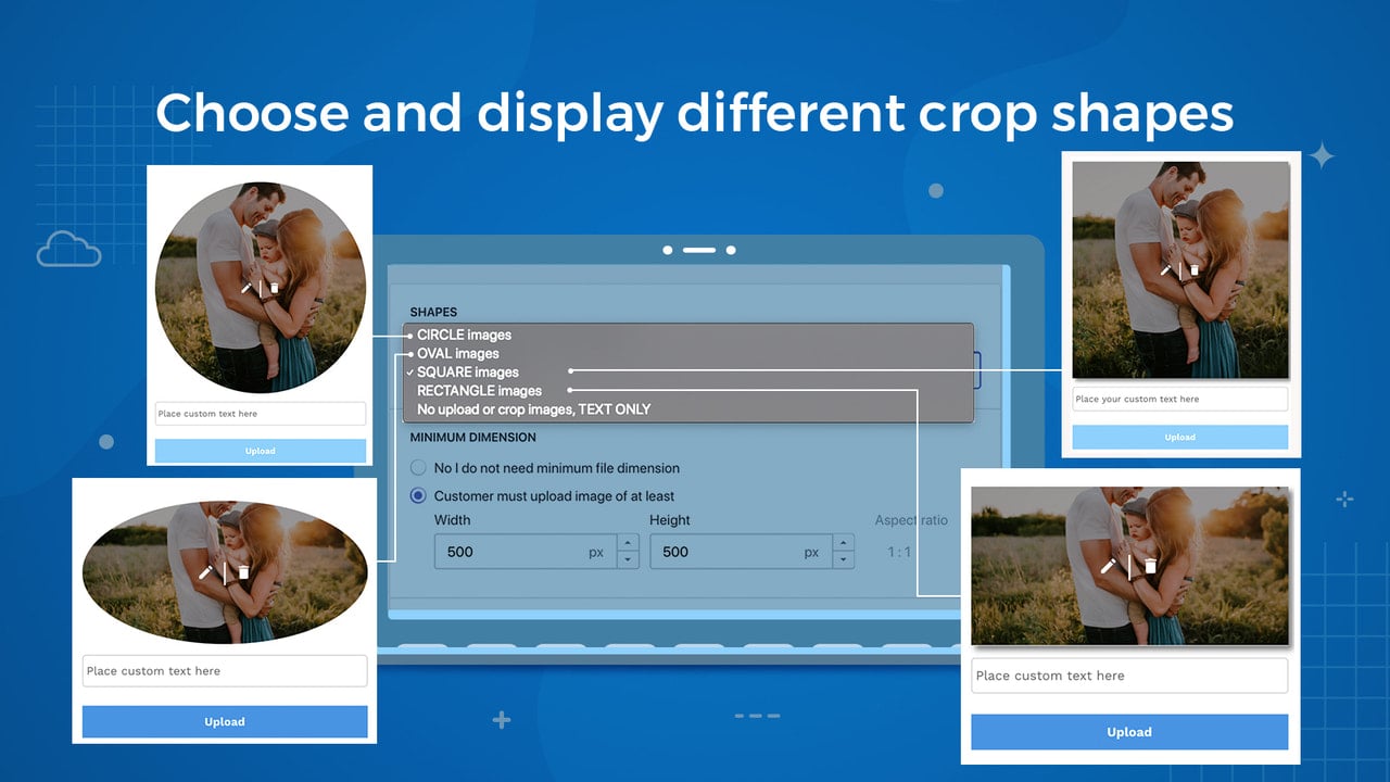 App setting, choose different image upload shapes to crop