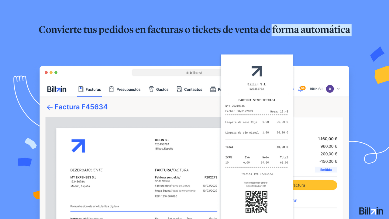 Convierte automáticamente tus pedidos en facturas o tickets