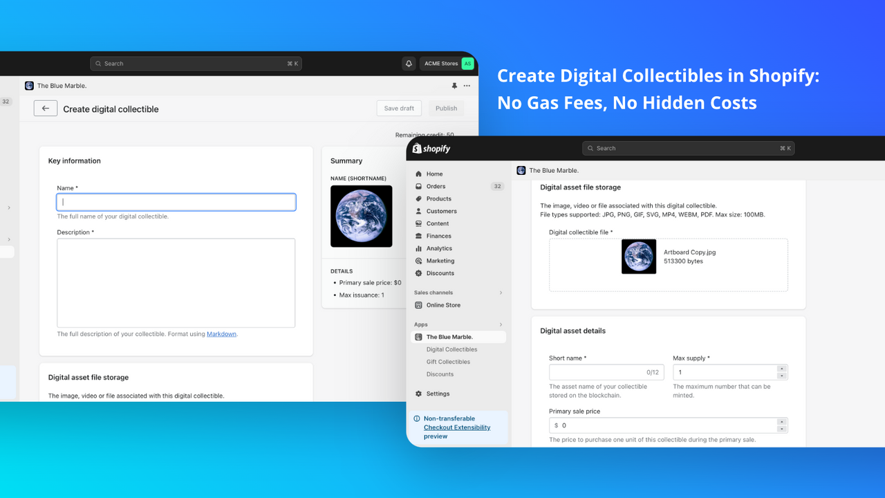 Create Digital Collectibles in Shopify: No Gas Fees