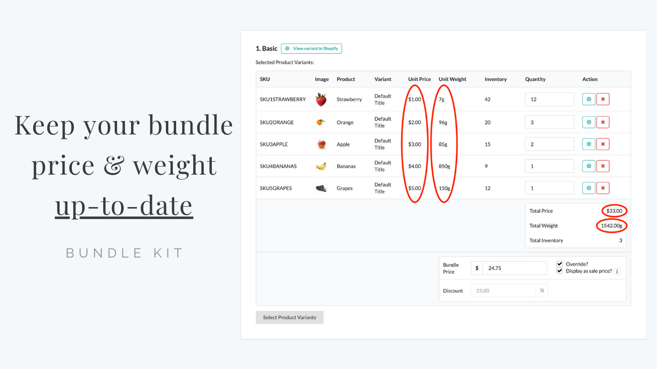 Keep your bundle price and weight up-to-date