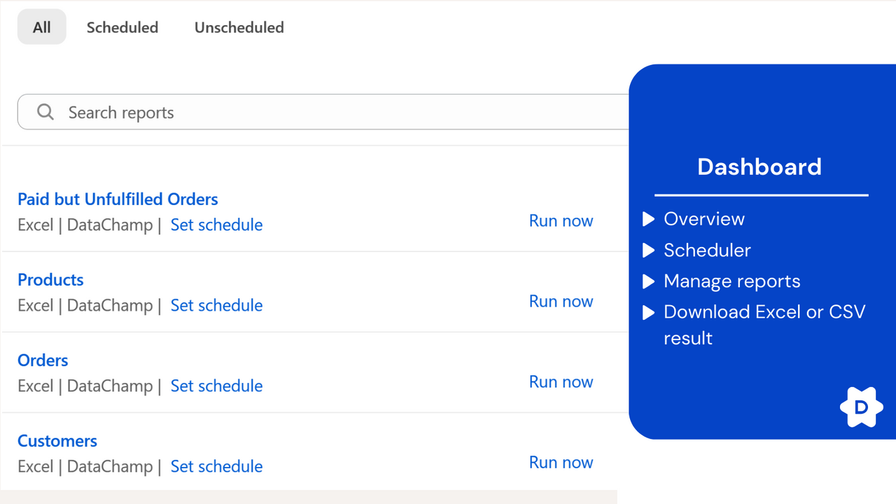 Manage all your Reports/Exports in the Dashboard