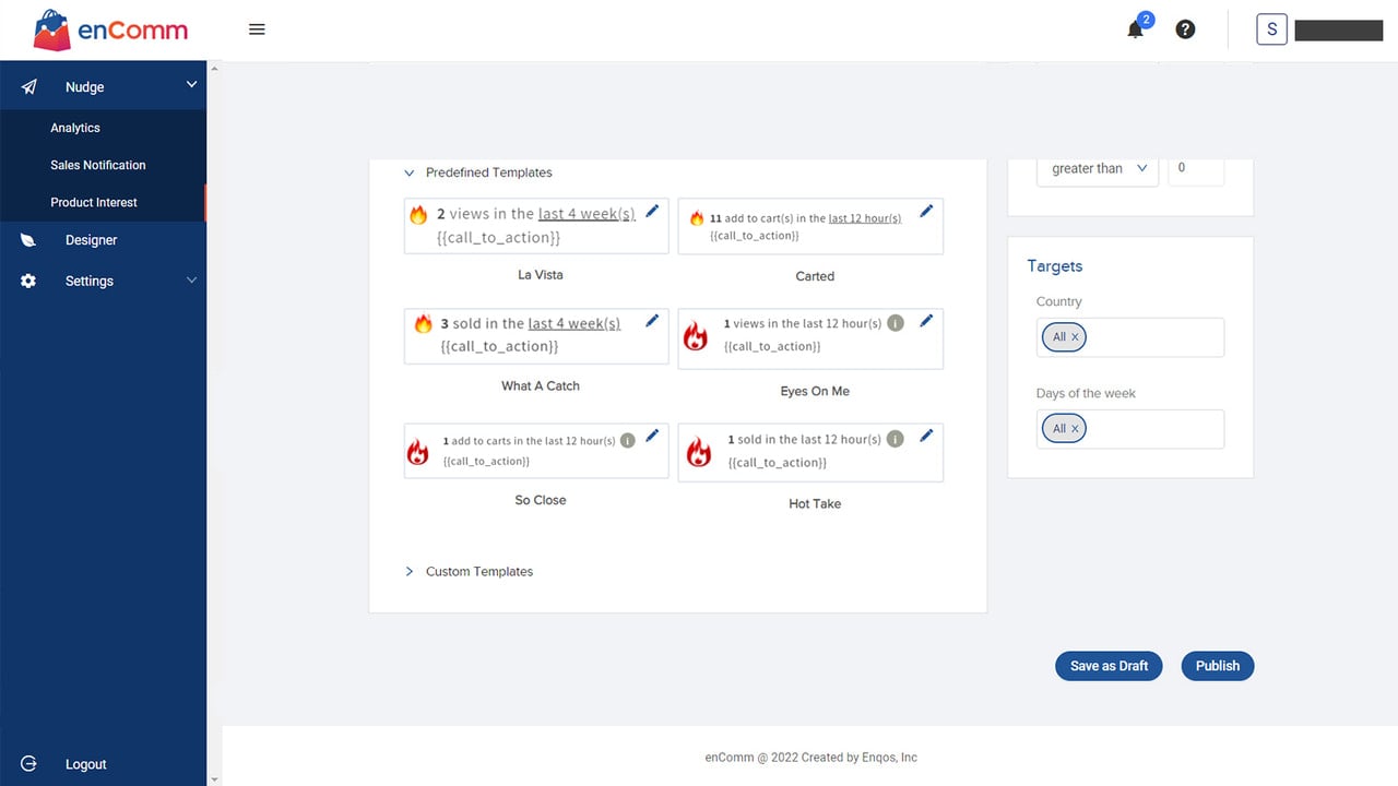 Predefined templates for Product Interest campaigns