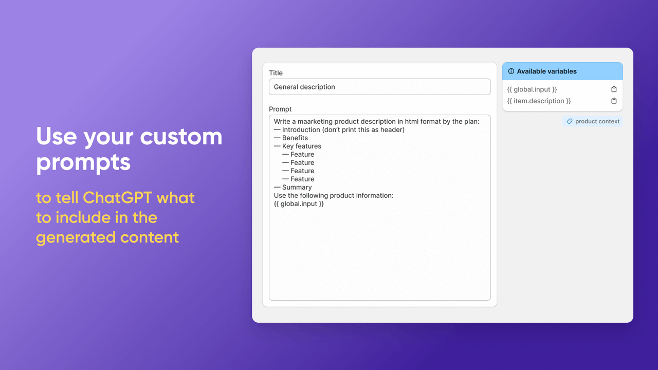 Generate content faster via handy custom prompt templates