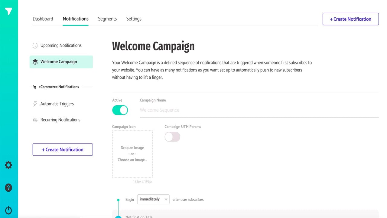 Automatically set up welcome pushes to engage your subscribers