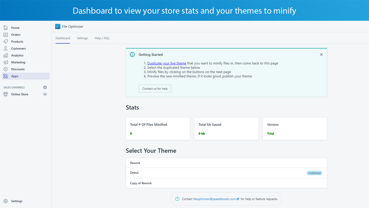 File Optimizer dashboard view