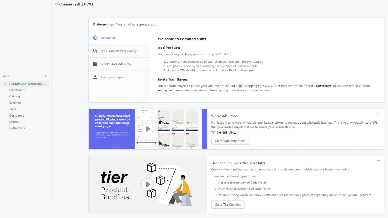 CommerceBlitz quick access Dashboard