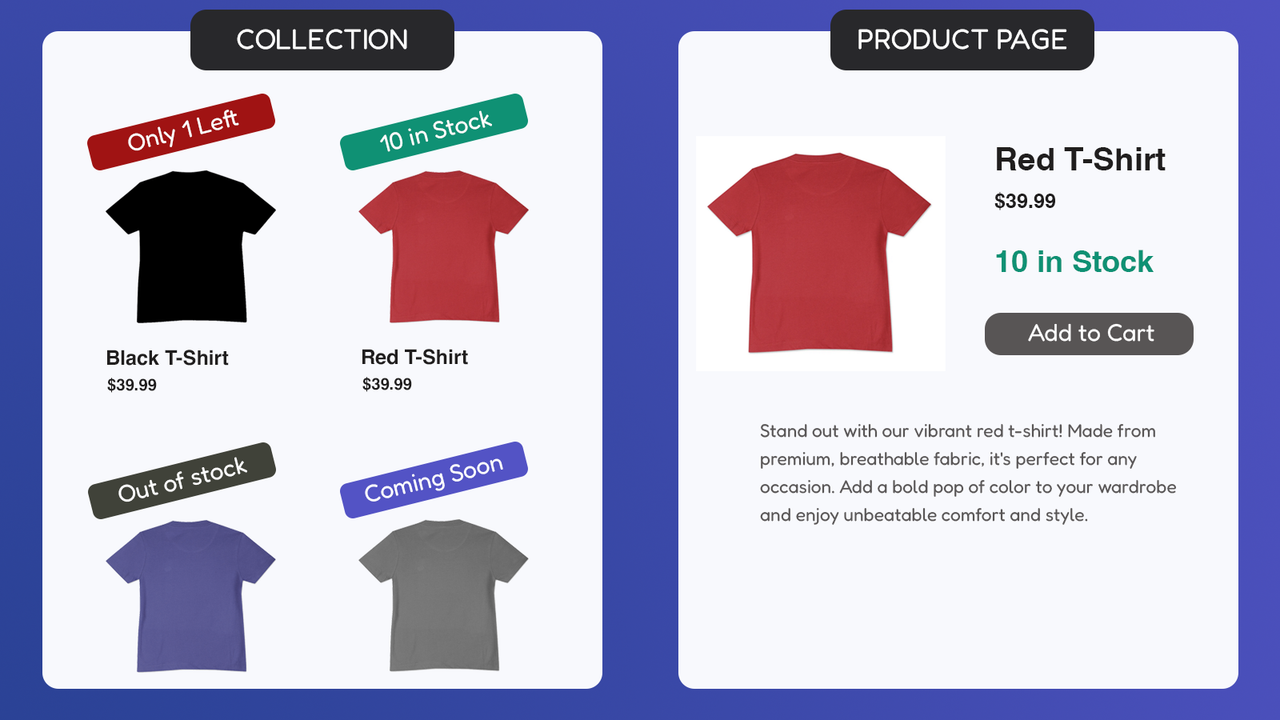 Stock level inventory quantity badge product and collection page