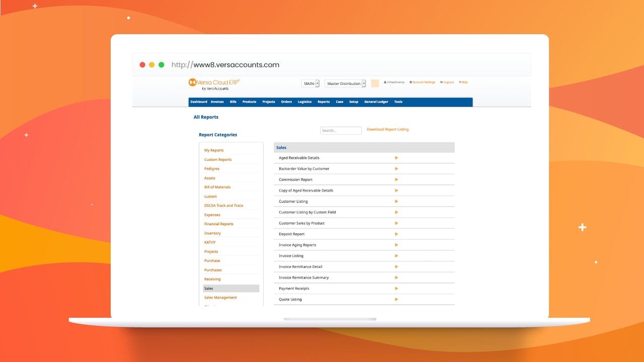 Sales Report in Versa Cloud ERP