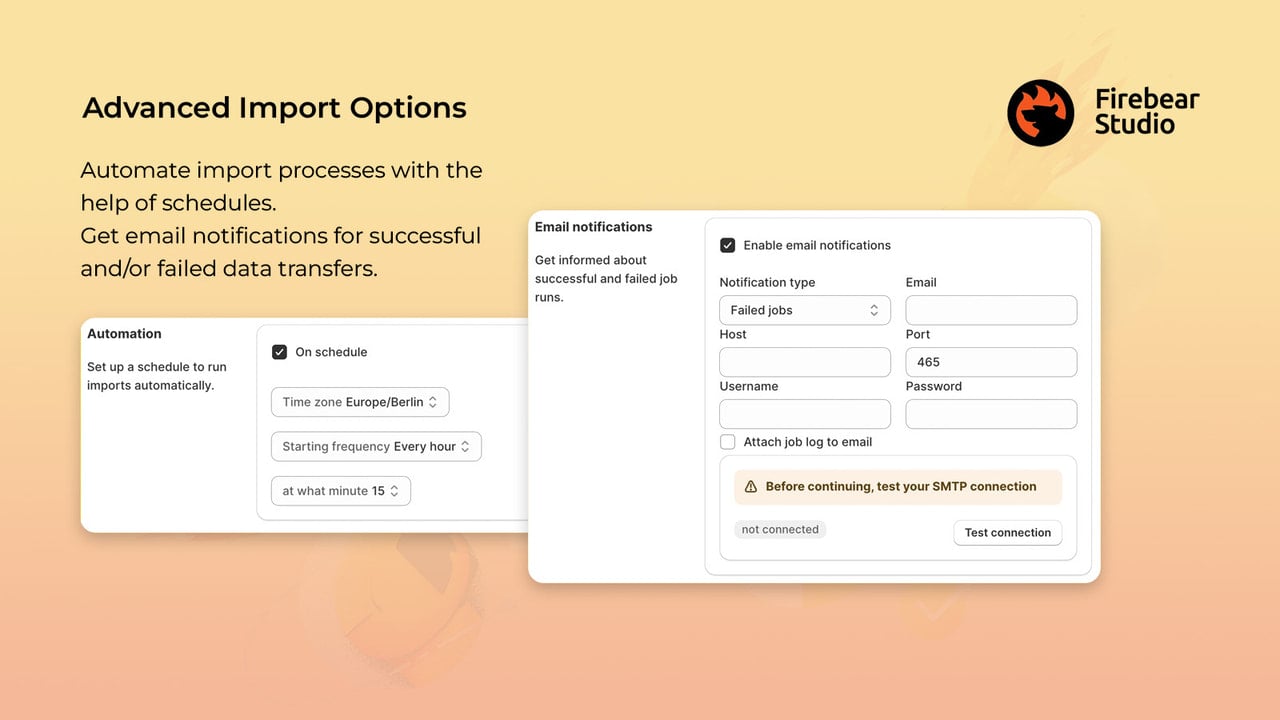 Automate import processes. Get email notifications.