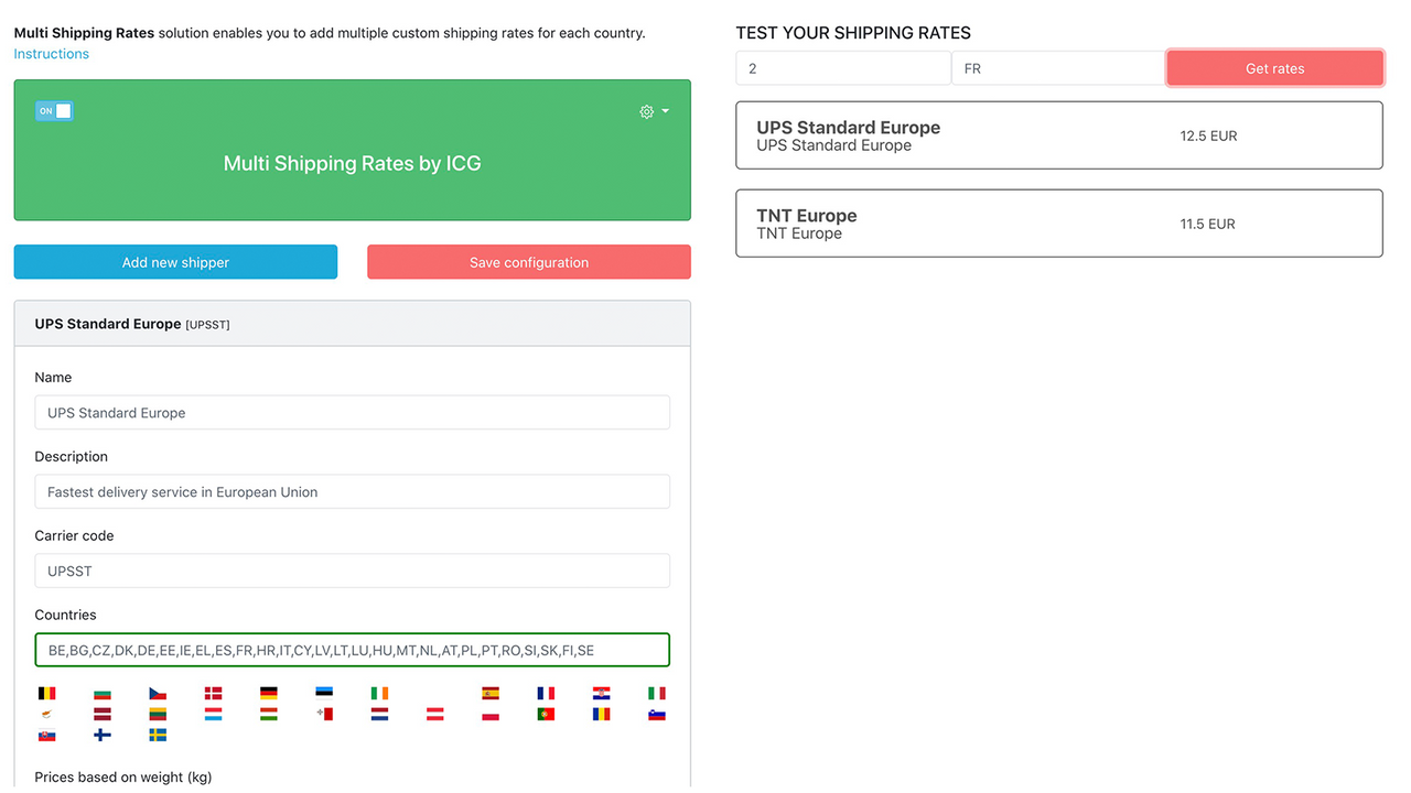 Multi Shipping Rates main screen