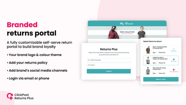 Branded self serve return portal to place return requests