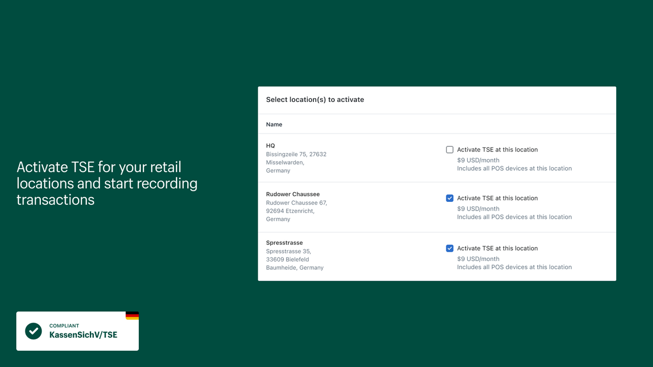 Activate TSE for your retail locations and start recording