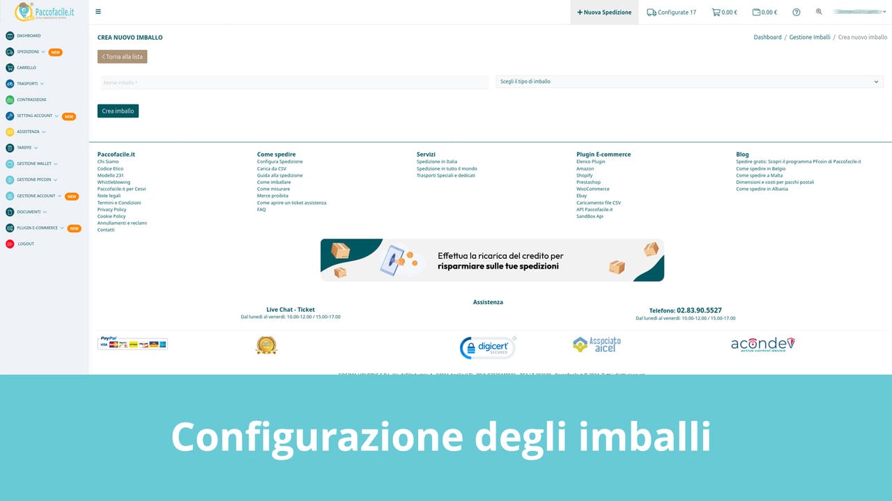 Configura gli imballi