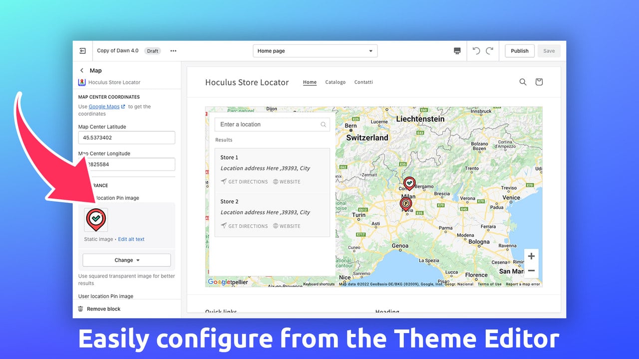 Hoculus store locator theme editor