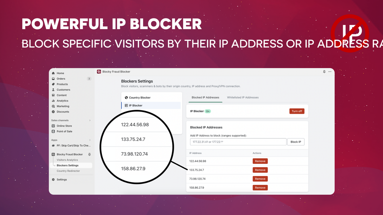 The IP Address blocker feature: Block customers by their IP