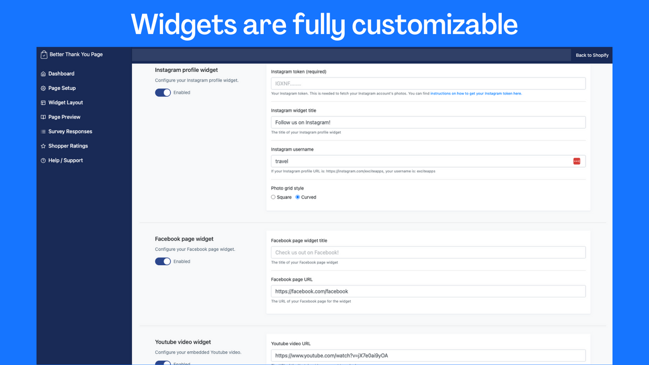 customizable post purchase widgets