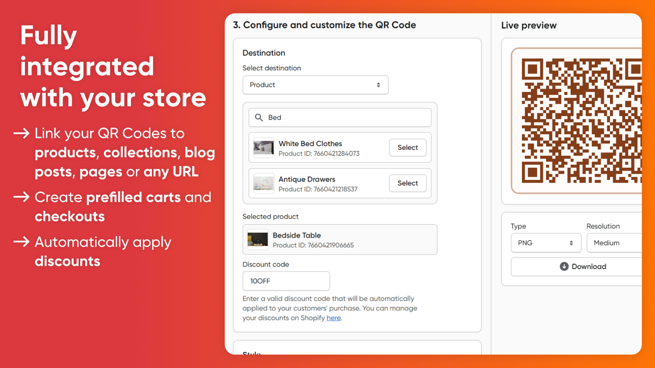 QR Codes integrated with your Shopify store