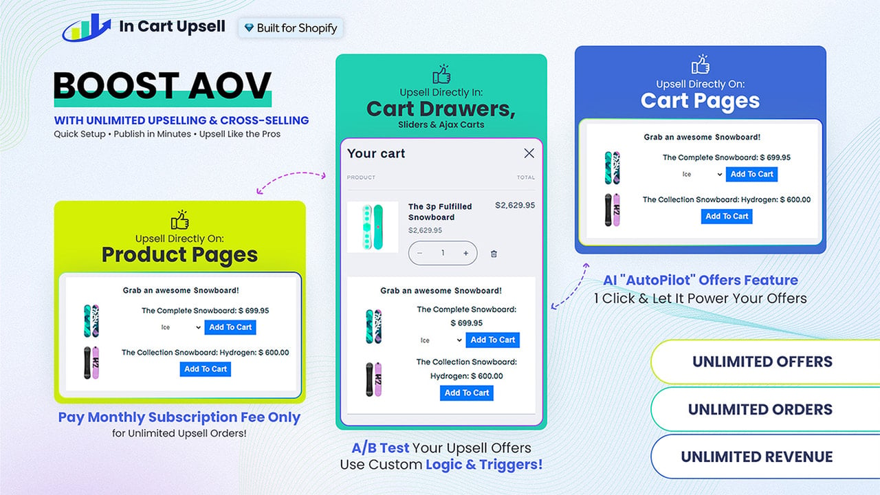 Shopify upsell app - upsells directly in cart to boost AOV