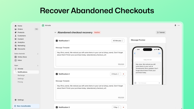 Recover abandoned cart notification flow