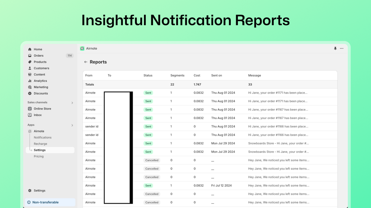 Insightful notification reports list