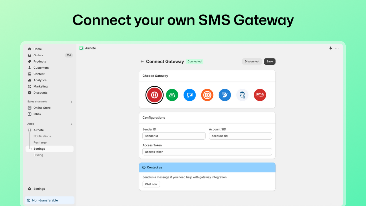 Connect Twilio, Vonage, Plivo & more custom message gateways