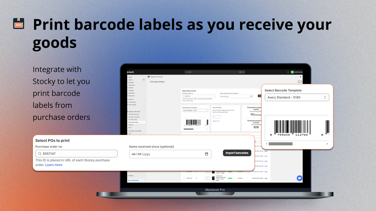 Print barcode labels from Stock purchase order