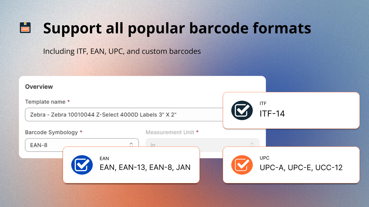 Support common barcode formats