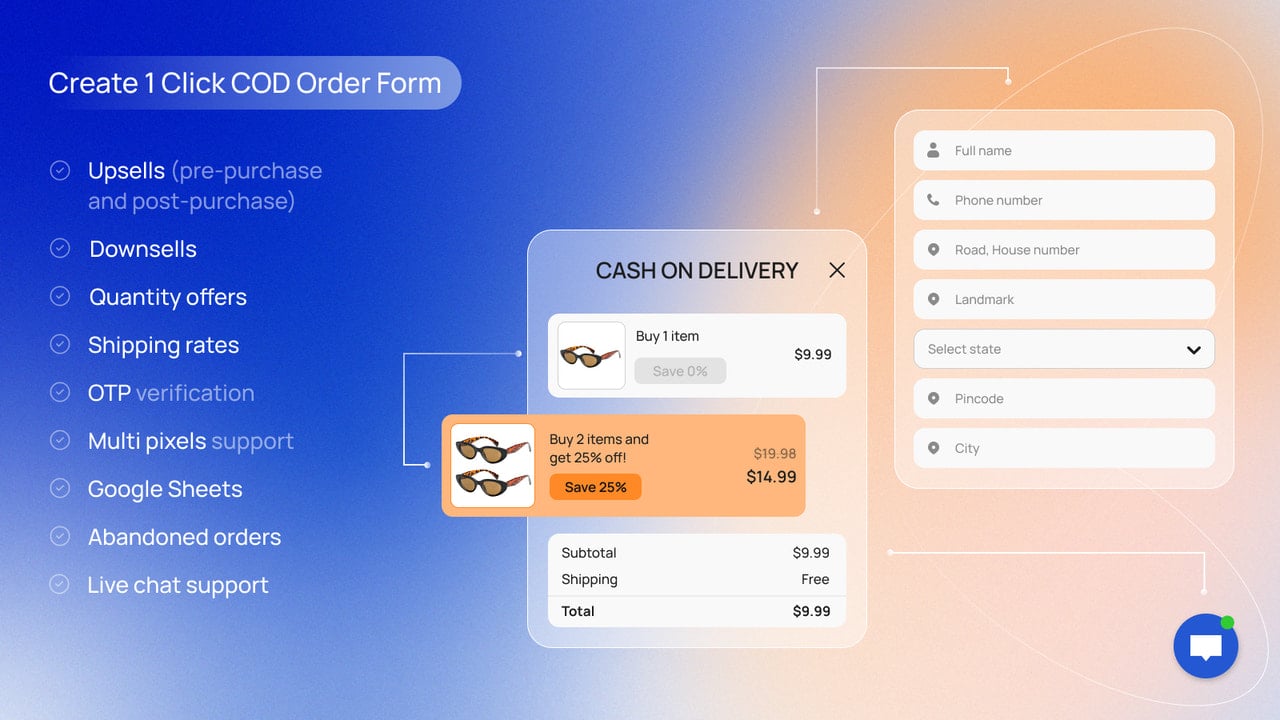 Create a 1 click order form for Cash on Delivery orders