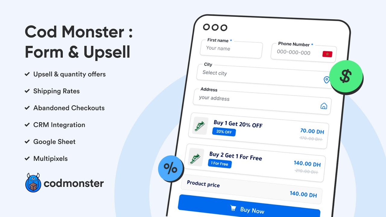 Streamline COD orders with customizable form, upsells, and more for higher conversions.