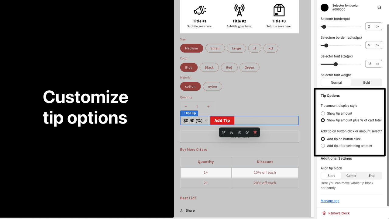 Customize tip options