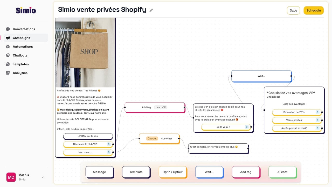 No-code WhatsApp campaign editor with chatbot and automation.