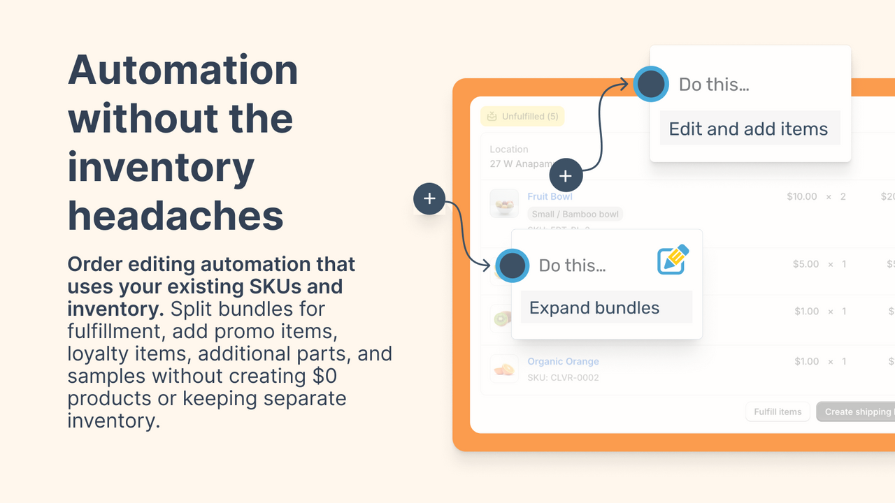 Order editing automation that doesn't require separate inventory