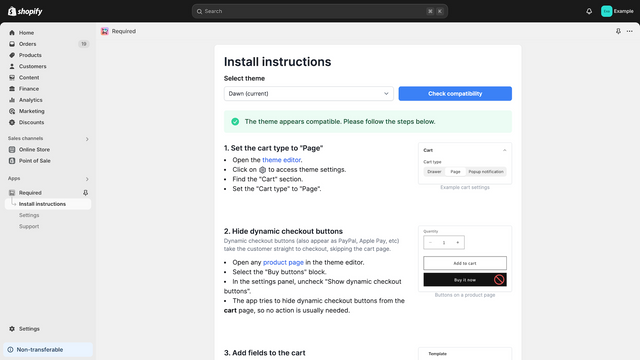 Required: Cart page fields