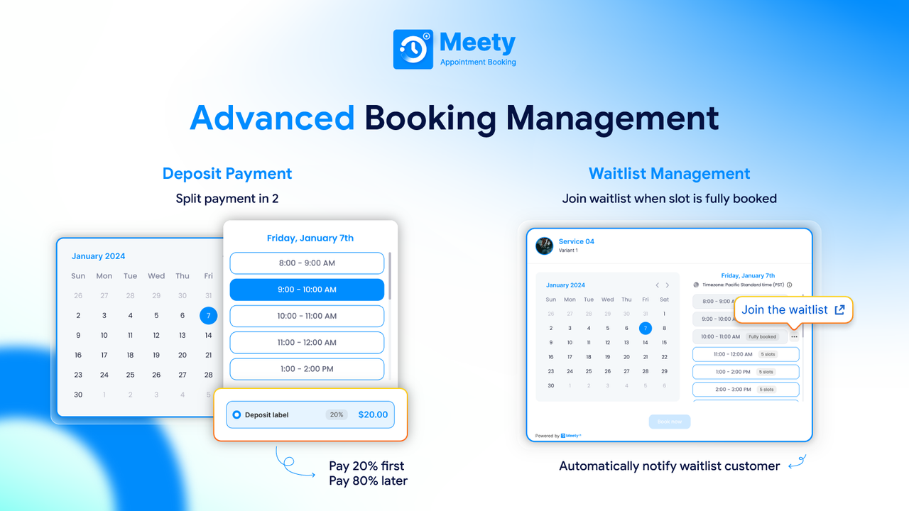 Advanced options to manage Booking