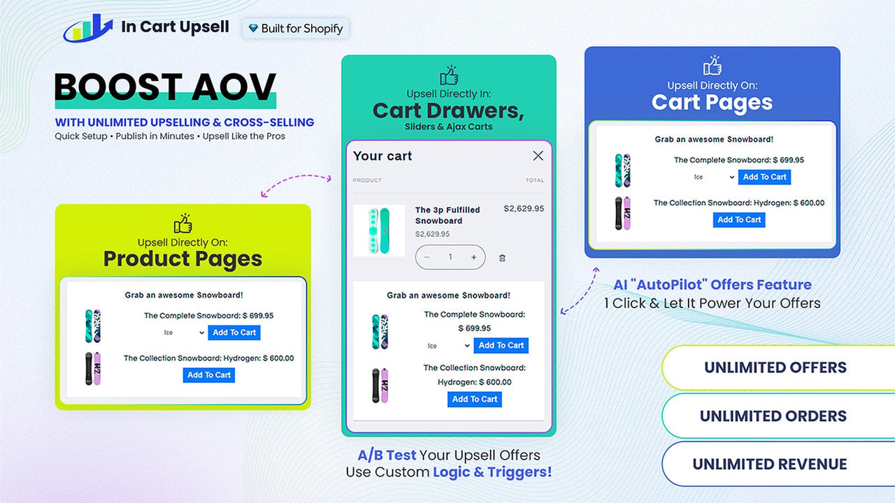 Shopify upsell app - upsells directly in cart to boost AOV