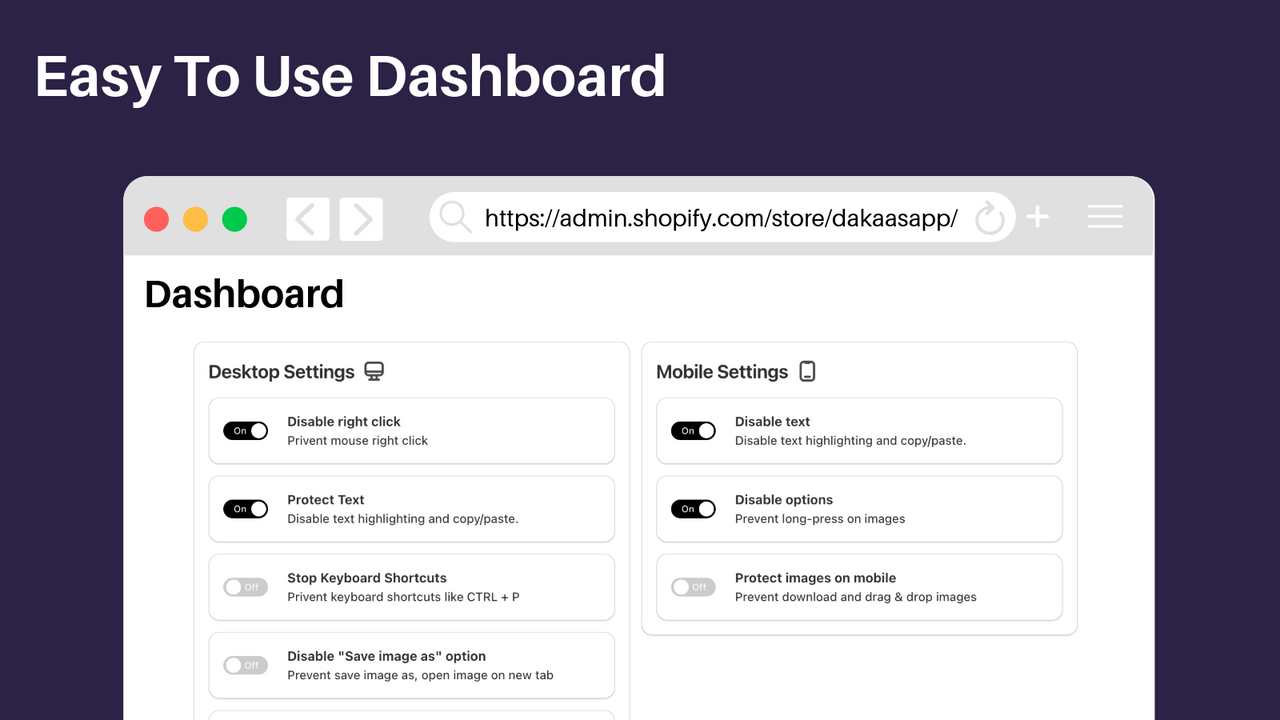 User-Friendly Dashboard: One-Click Solution to Safe Your Store