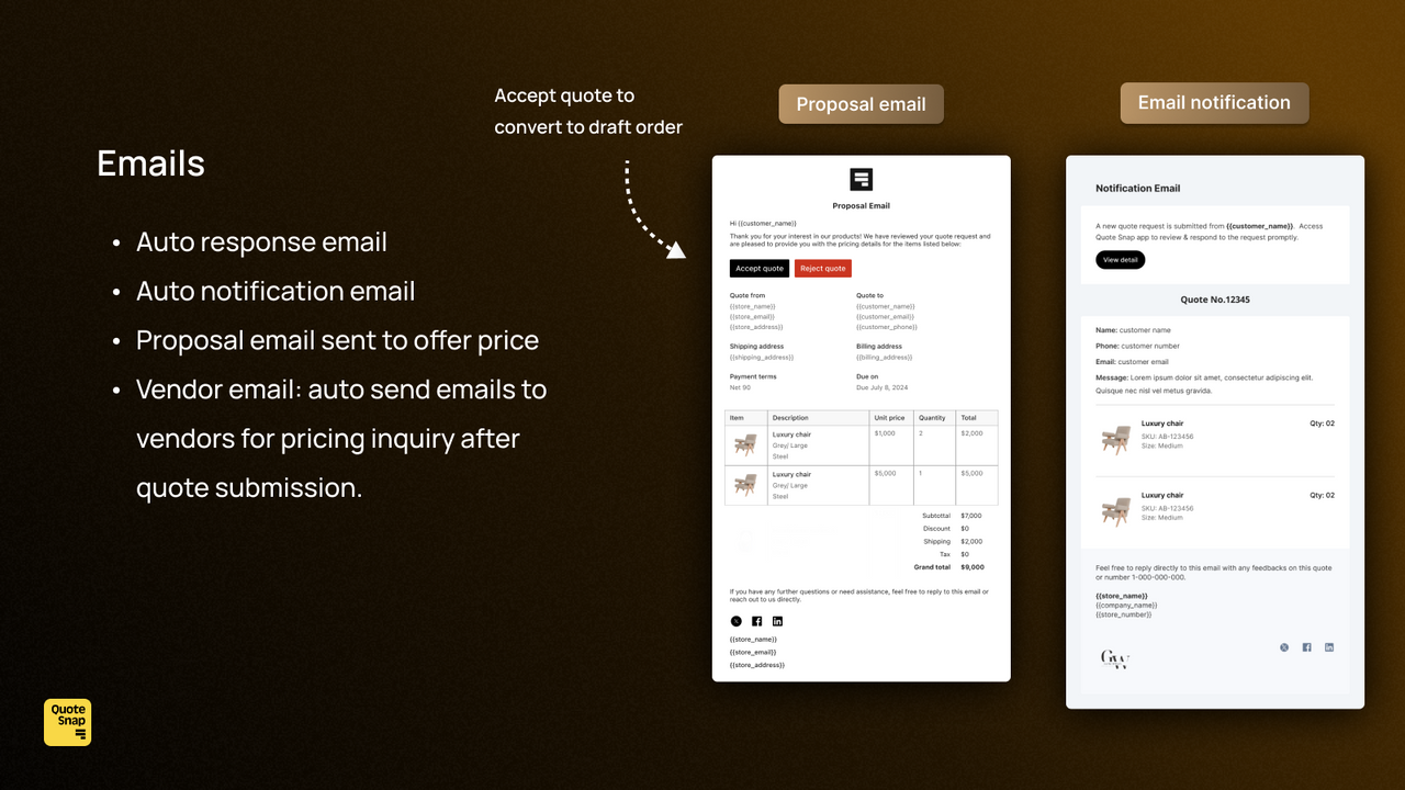 quote snap email notification auto responder