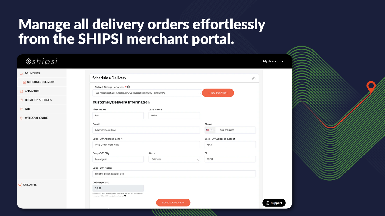 Manually Schedule Deliveries form the SHIPSI Portal