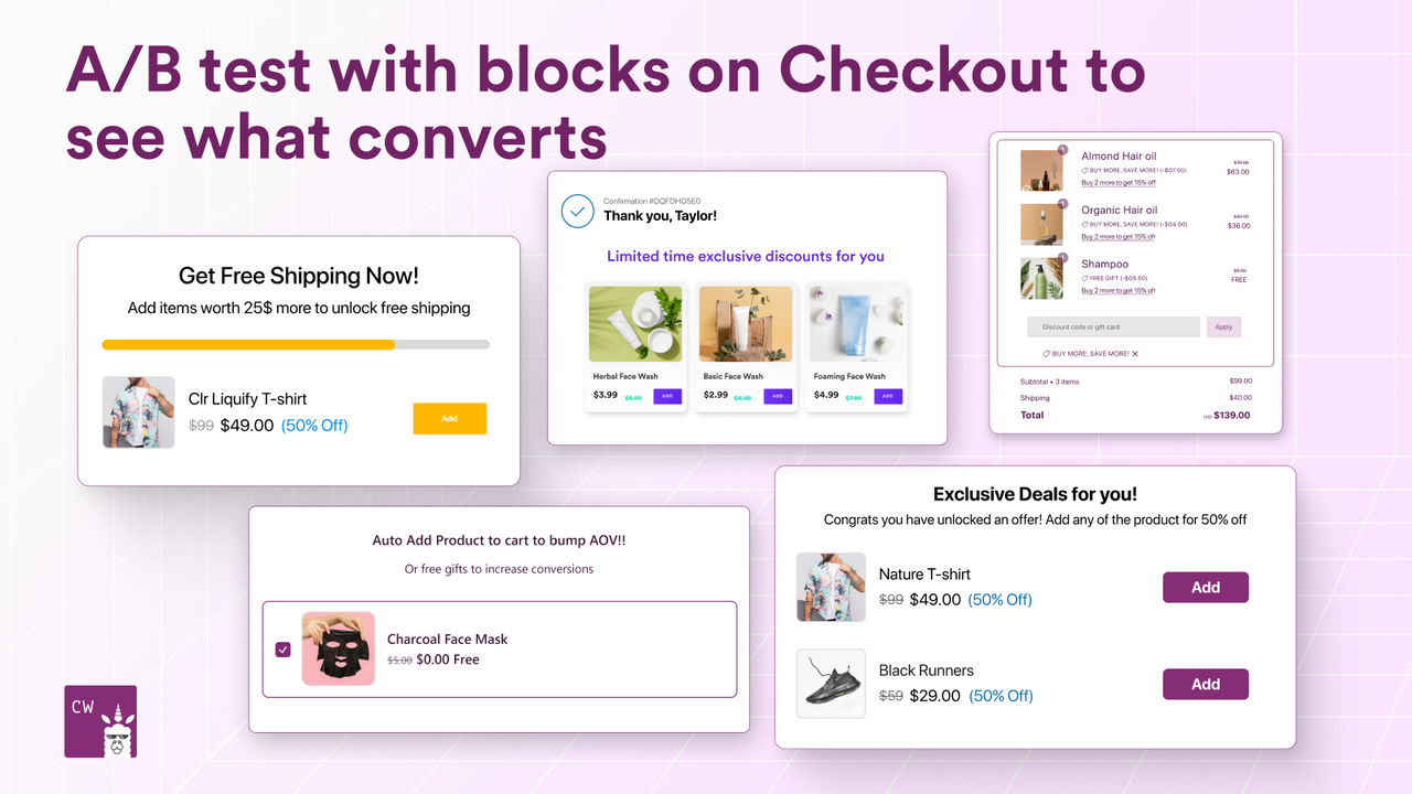 A/B test with blocks on Checkout to see what converts