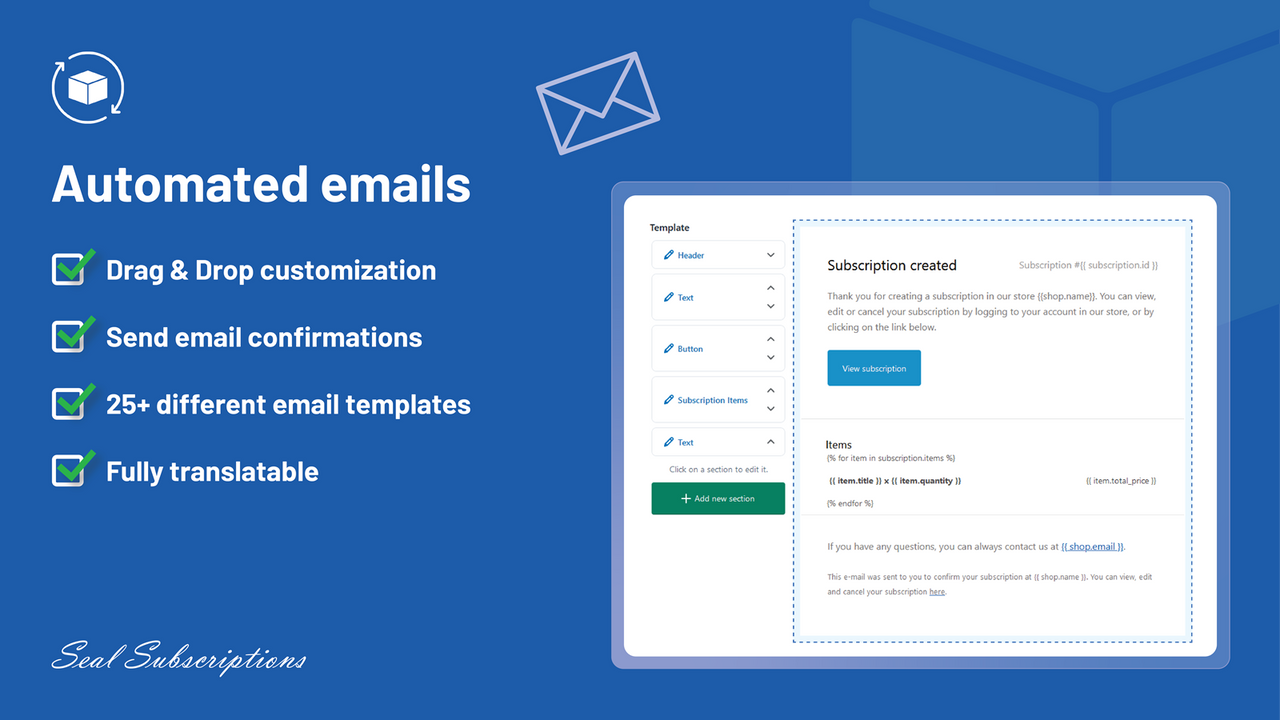 Send automated emails in seal subscriptions app