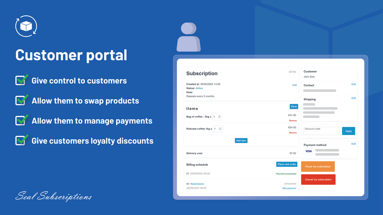 Customer portal of seal subscriptions app