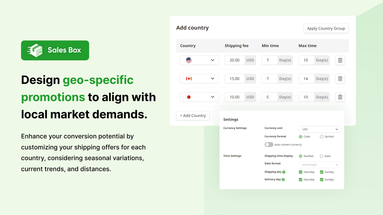 Localize offer for specific contries with Sales Box