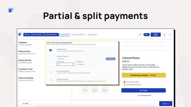 Partial and split payments