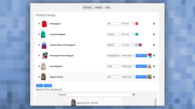 Product Group admin page