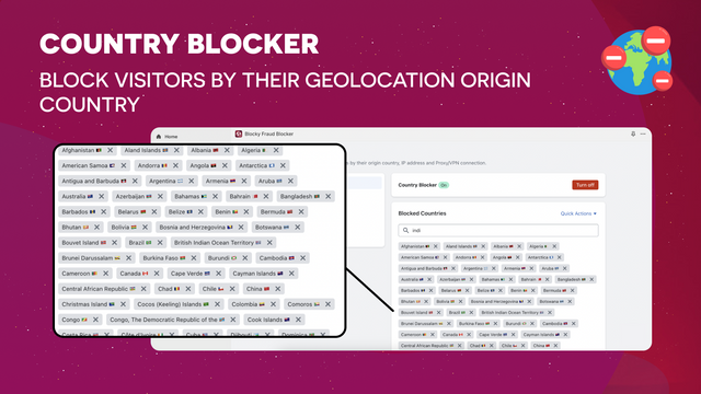 The GeoIP/Geolocation country blocker feature: Block countries