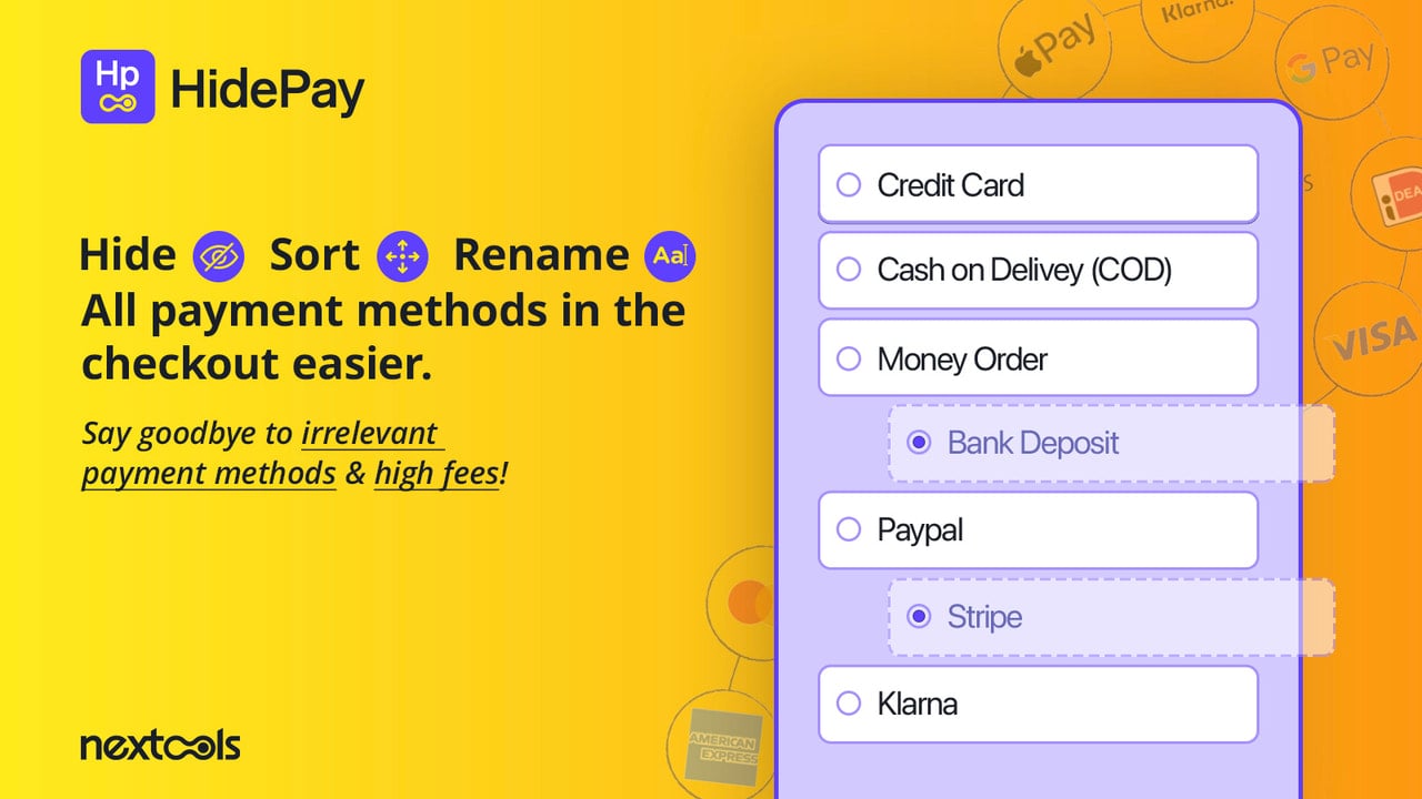 HidePay: Hide & sort Payment Methods